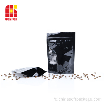 Pack de folie de aluminiu negru pungi de cafea cu supapă